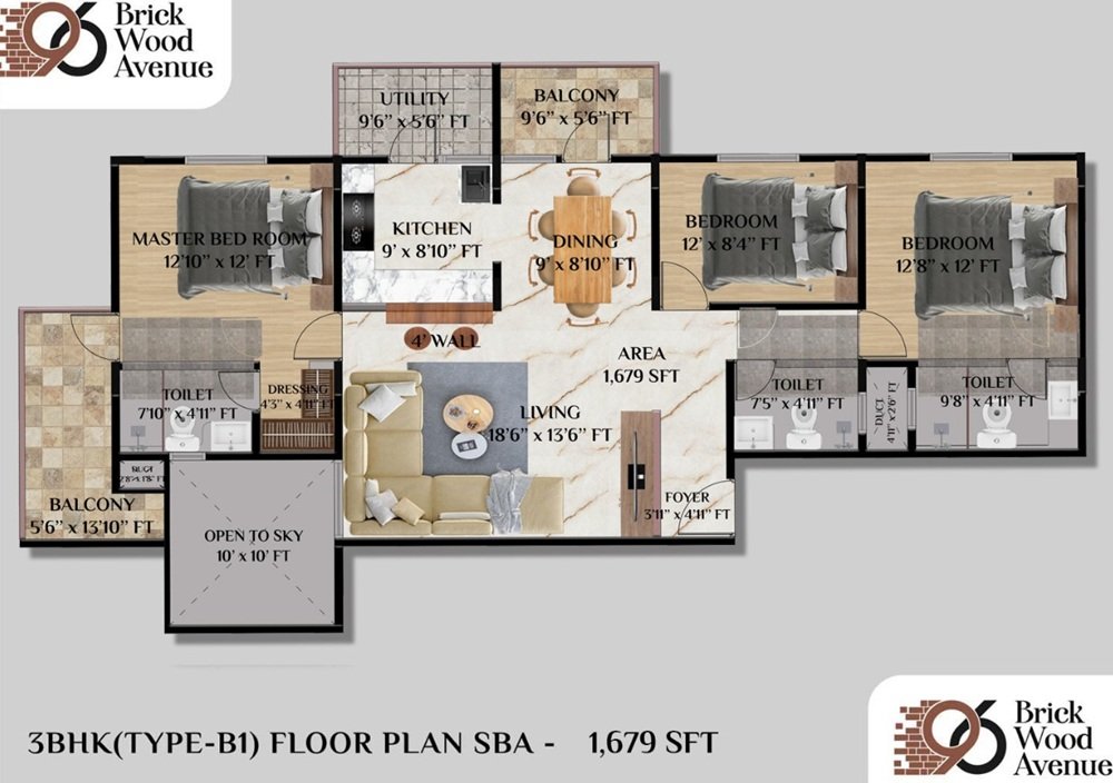 3bhk unit plan