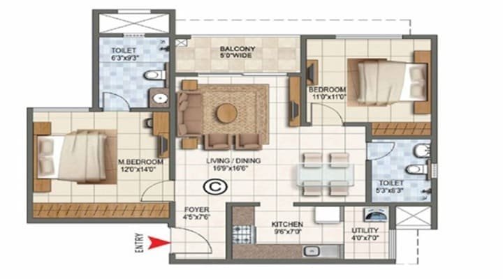 2 bhk unit plan