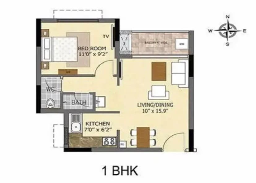 1 bhk unit plan