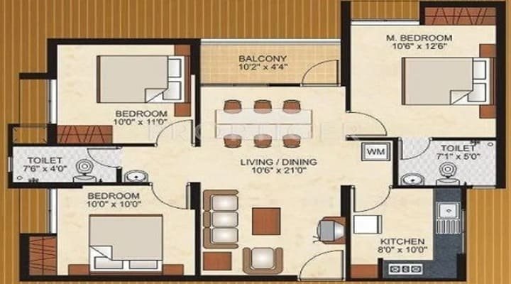 3 bhk unit plan