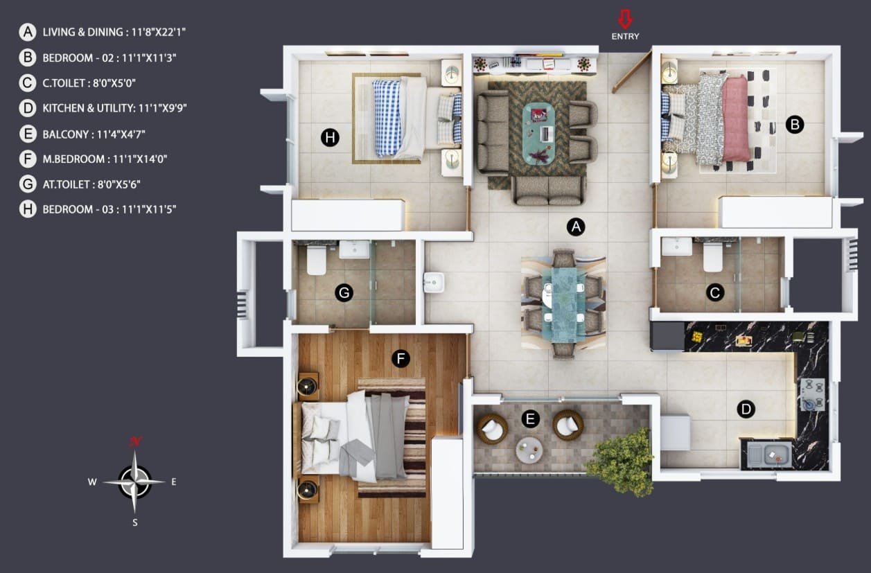 3bhk unit plan